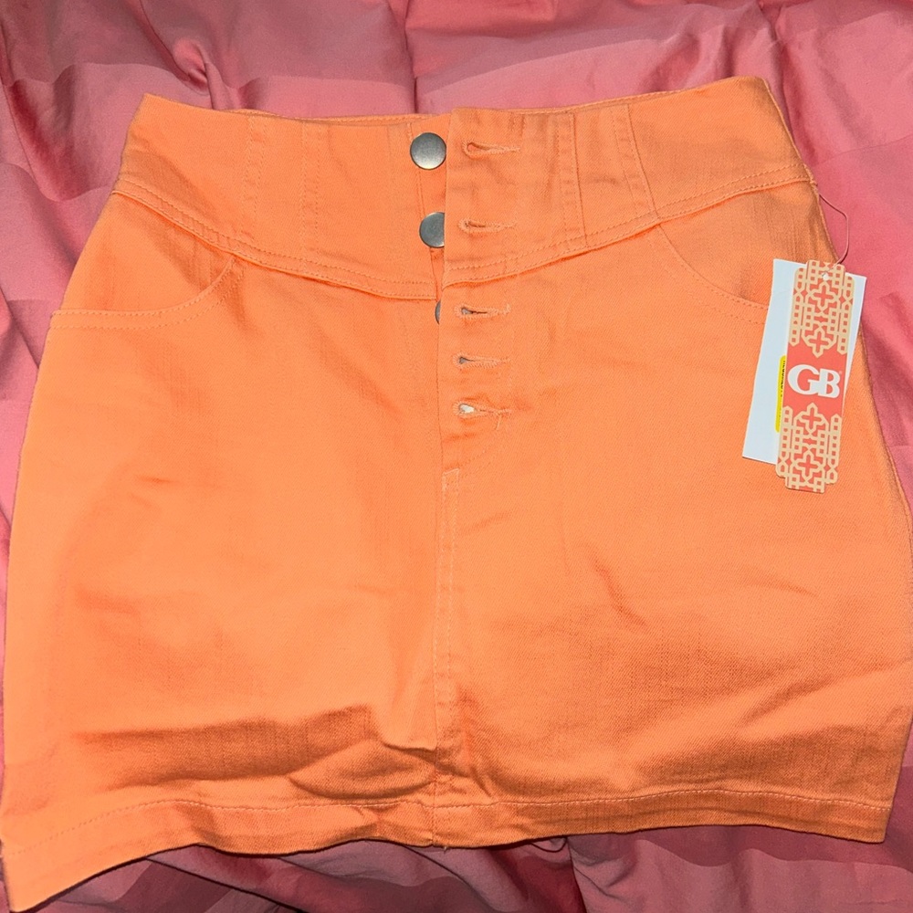 High Waisted Orange Denim Skirt